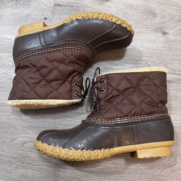 L. L. Bean Boots Brown Quilted Shearling Short Winter Snow Rain Women’s 10 - Picture 1 of 8